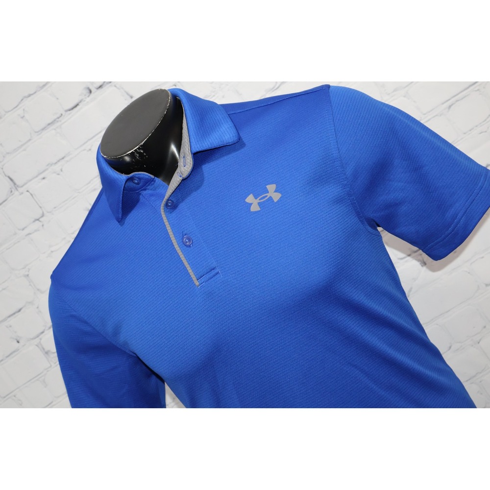 Under Armour Polo Mens Small Blue Short Sleeve Loose Fit Golf Shirt Performance